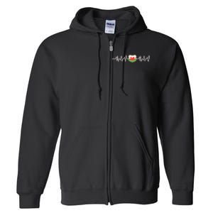 Wales Heartbeat Pulse Wales Flag Full Zip Hoodie