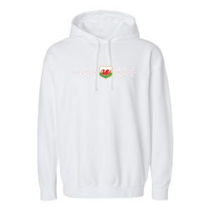 Wales Heartbeat Pulse Wales Flag Garment-Dyed Fleece Hoodie