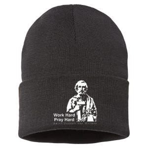 Work Hard Pray Hard Saint Joseph The Worker Sustainable Knit Beanie