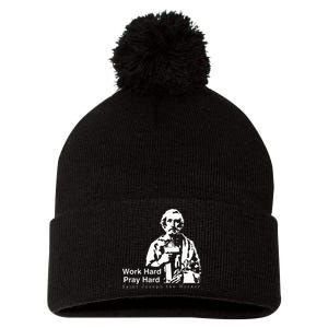 Work Hard Pray Hard Saint Joseph The Worker Pom Pom 12in Knit Beanie