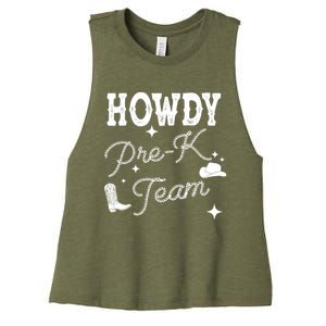 Womens Howdy PreK Team Teacher Cowboy Cowgirl Western Teacher Women's Racerback Cropped Tank