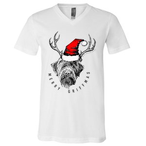 Wire Haired Pointing Griffon Griffmas  V-Neck T-Shirt