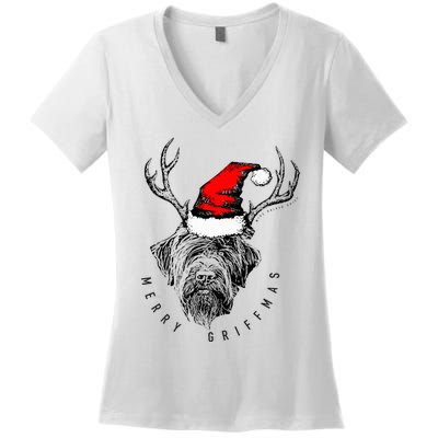 Wire Haired Pointing Griffon Griffmas  Women's V-Neck T-Shirt