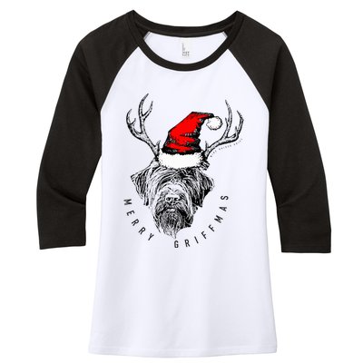 Wire Haired Pointing Griffon Griffmas  Women's Tri-Blend 3/4-Sleeve Raglan Shirt