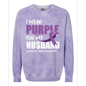 Warrior Husband Purple Ribbon Pancreatic Cancer Awareness Gift Colorblast Crewneck Sweatshirt