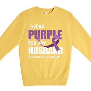 Warrior Husband Purple Ribbon Pancreatic Cancer Awareness Gift Premium Crewneck Sweatshirt