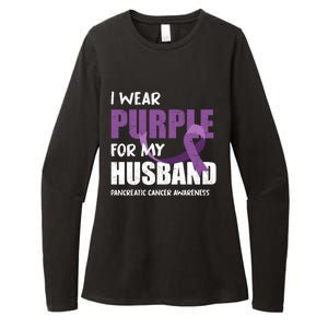 Warrior Husband Purple Ribbon Pancreatic Cancer Awareness Gift Womens CVC Long Sleeve Shirt