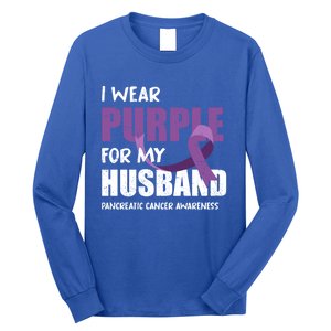 Warrior Husband Purple Ribbon Pancreatic Cancer Awareness Gift Long Sleeve Shirt