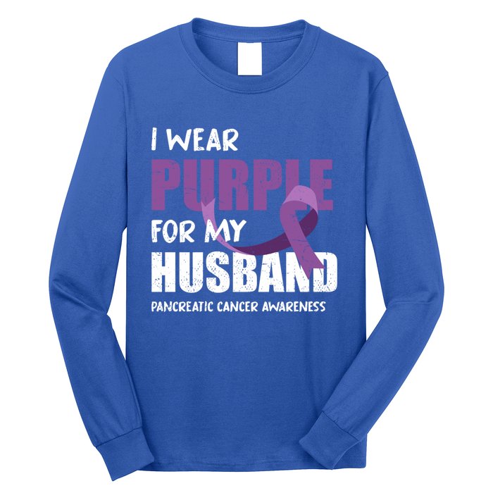 Warrior Husband Purple Ribbon Pancreatic Cancer Awareness Gift Long Sleeve Shirt