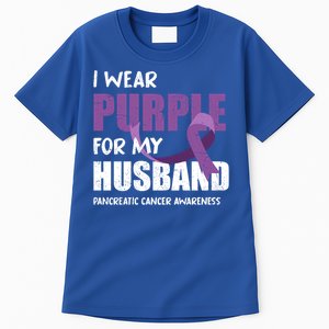 Warrior Husband Purple Ribbon Pancreatic Cancer Awareness Gift Tall T-Shirt