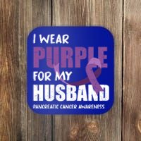 Warrior Husband Purple Ribbon Pancreatic Cancer Awareness Gift Coaster