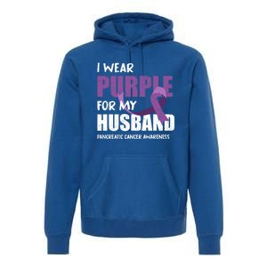 Warrior Husband Purple Ribbon Pancreatic Cancer Awareness Gift Premium Hoodie