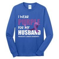 Warrior Husband Purple Ribbon Pancreatic Cancer Awareness Gift Tall Long Sleeve T-Shirt