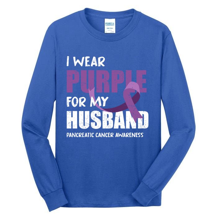 Warrior Husband Purple Ribbon Pancreatic Cancer Awareness Gift Tall Long Sleeve T-Shirt