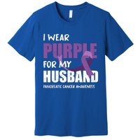 Warrior Husband Purple Ribbon Pancreatic Cancer Awareness Gift Premium T-Shirt