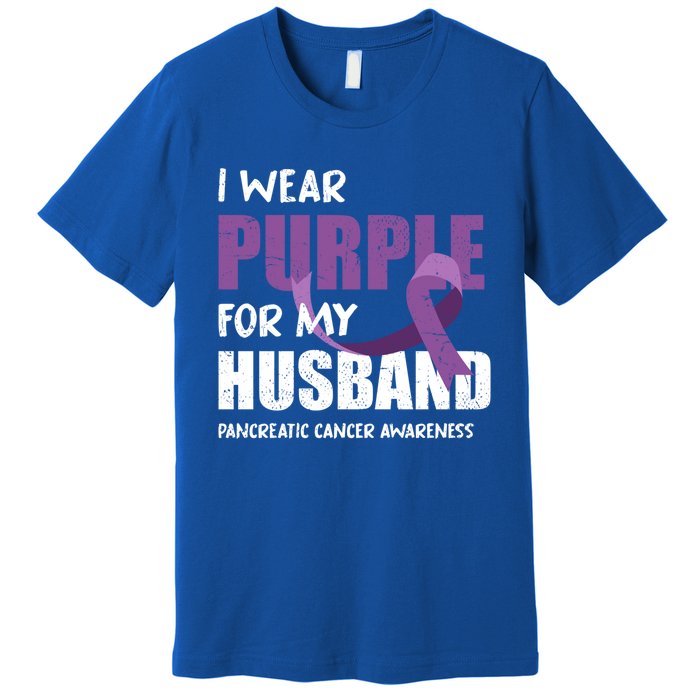 Warrior Husband Purple Ribbon Pancreatic Cancer Awareness Gift Premium T-Shirt