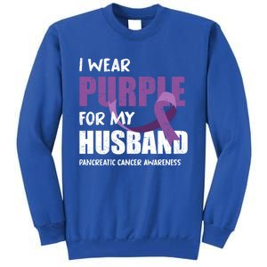 Warrior Husband Purple Ribbon Pancreatic Cancer Awareness Gift Tall Sweatshirt