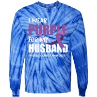 Warrior Husband Purple Ribbon Pancreatic Cancer Awareness Gift Tie-Dye Long Sleeve Shirt