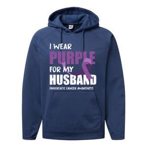 Warrior Husband Purple Ribbon Pancreatic Cancer Awareness Gift Performance Fleece Hoodie