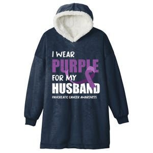 Warrior Husband Purple Ribbon Pancreatic Cancer Awareness Gift Hooded Wearable Blanket