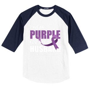 Warrior Husband Purple Ribbon Pancreatic Cancer Awareness Gift Baseball Sleeve Shirt