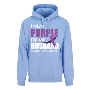 Warrior Husband Purple Ribbon Pancreatic Cancer Awareness Gift Unisex Surf Hoodie