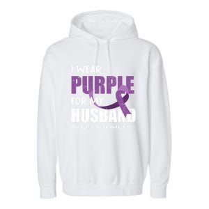 Warrior Husband Purple Ribbon Pancreatic Cancer Awareness Gift Garment-Dyed Fleece Hoodie