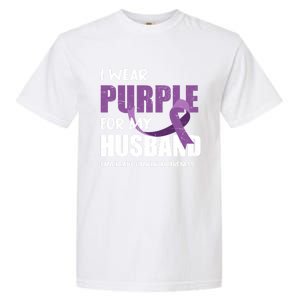 Warrior Husband Purple Ribbon Pancreatic Cancer Awareness Gift Garment-Dyed Heavyweight T-Shirt