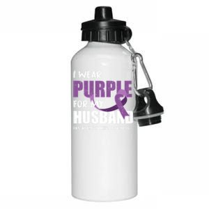 Warrior Husband Purple Ribbon Pancreatic Cancer Awareness Gift Aluminum Water Bottle