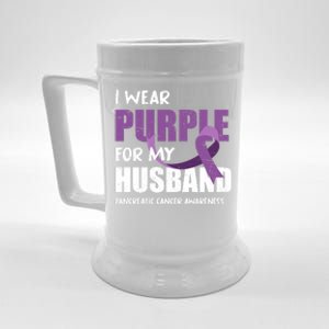 Warrior Husband Purple Ribbon Pancreatic Cancer Awareness Gift Beer Stein