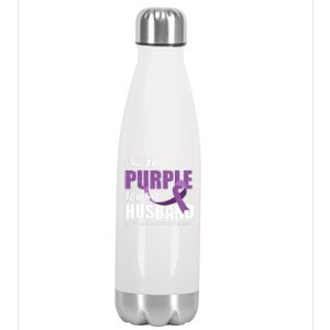 Warrior Husband Purple Ribbon Pancreatic Cancer Awareness Gift Stainless Steel Insulated Water Bottle