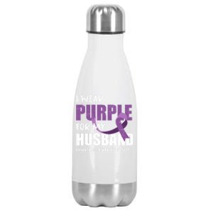 Warrior Husband Purple Ribbon Pancreatic Cancer Awareness Gift Stainless Steel Insulated Water Bottle