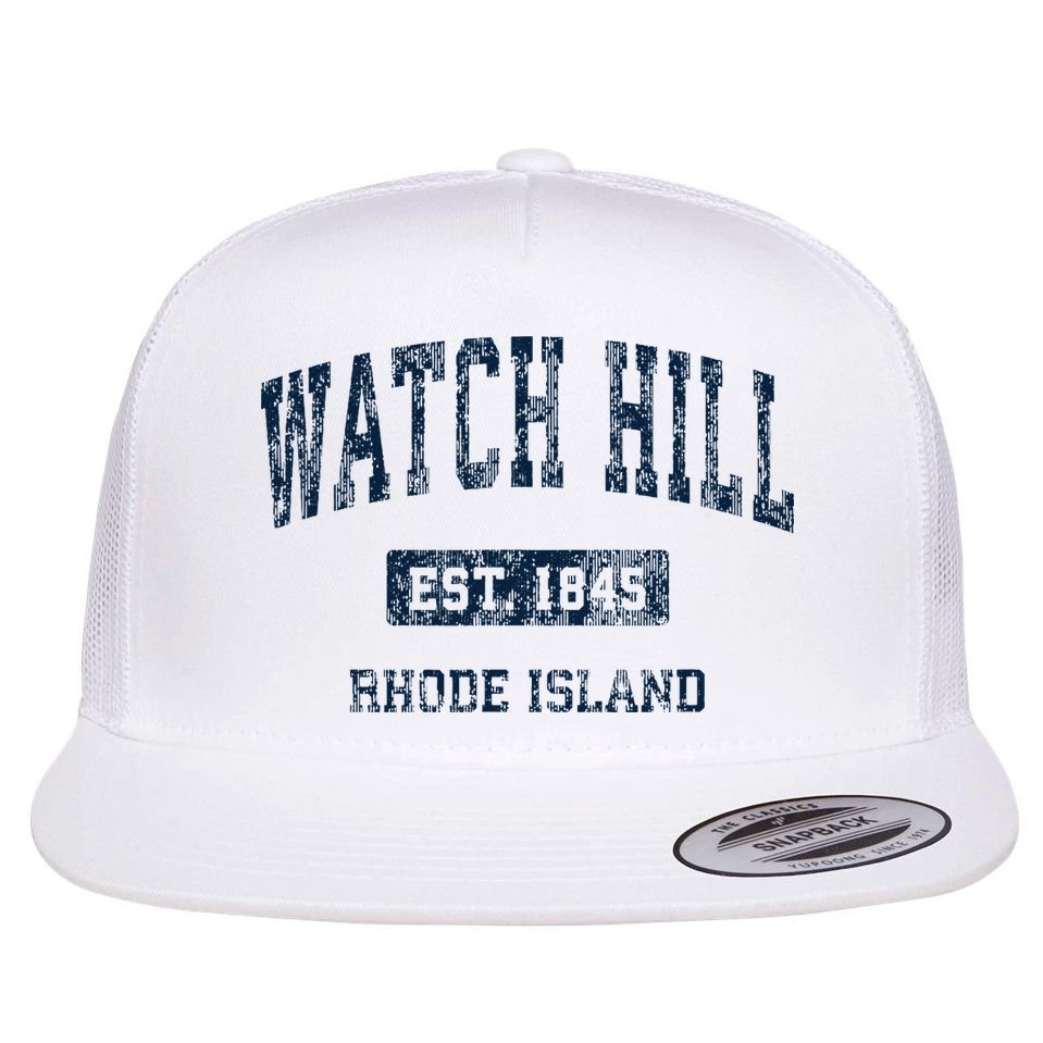Watch Hill Rhode Island RI Vintage Athletic Sports Design Flat Bill Trucker Hat
