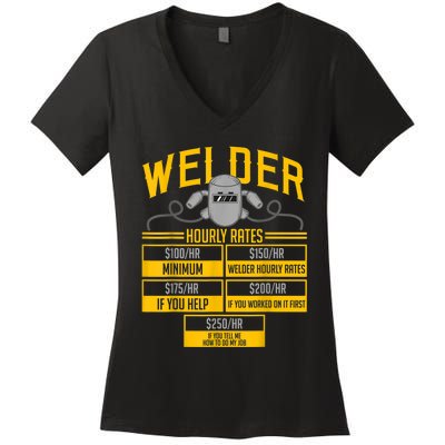 Welder Hourly Rate Funny Welding Gift For Hard Worker Welder Women's V-Neck T-Shirt