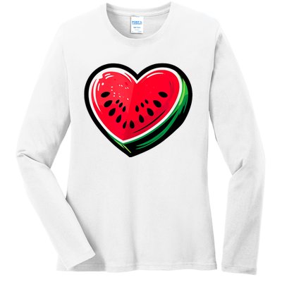 Watermelon Heart Shaped Summer Fruit Ladies Long Sleeve Shirt