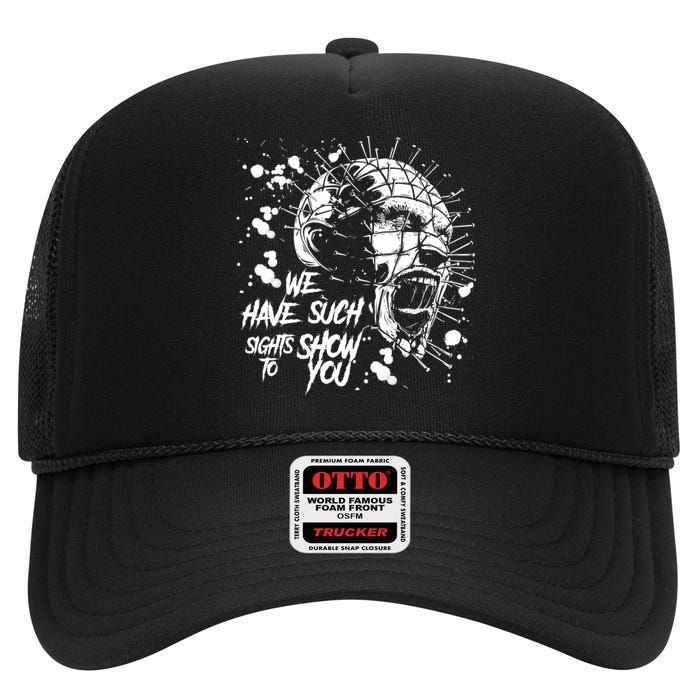 We Have Such Sights To Show You Retro Horror Movie 1987 Halloween High Crown Mesh Back Trucker Hat