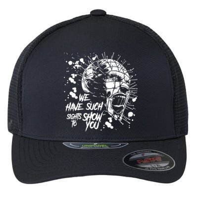 We Have Such Sights To Show You Retro Horror Movie 1987 Halloween Flexfit Unipanel Trucker Cap