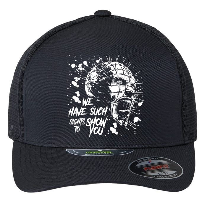 We Have Such Sights To Show You Retro Horror Movie 1987 Halloween Flexfit Unipanel Trucker Cap