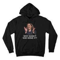 Why HasnT She Done It Funny Kamala Harris Trump 2024 Quote Hoodie