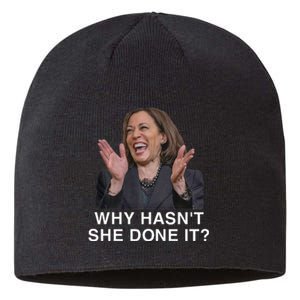 Why HasnT She Done It Funny Kamala Harris Trump 2024 Quote Sustainable Beanie