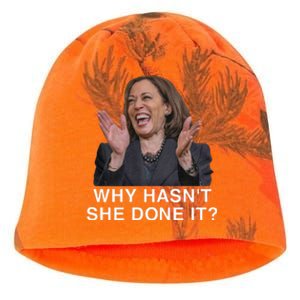 Why HasnT She Done It Funny Kamala Harris Trump 2024 Quote Kati - Camo Knit Beanie