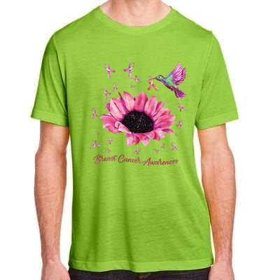 Womens Hummingbird Sunflower Pink Ribbon Breast Cancer Awareness Adult ChromaSoft Performance T-Shirt