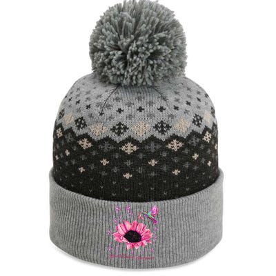 Womens Hummingbird Sunflower Pink Ribbon Breast Cancer Awareness The Baniff Cuffed Pom Beanie