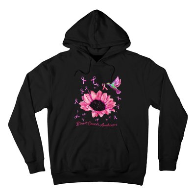 Womens Hummingbird Sunflower Pink Ribbon Breast Cancer Awareness Hoodie