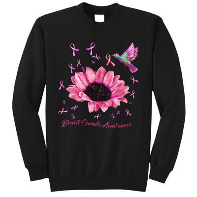 Womens Hummingbird Sunflower Pink Ribbon Breast Cancer Awareness Sweatshirt