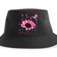 Womens Hummingbird Sunflower Pink Ribbon Breast Cancer Awareness Sustainable Bucket Hat