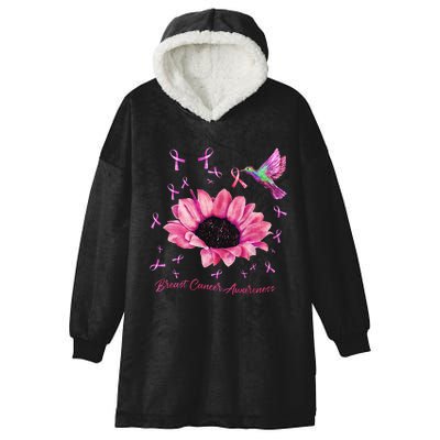 Womens Hummingbird Sunflower Pink Ribbon Breast Cancer Awareness Hooded Wearable Blanket