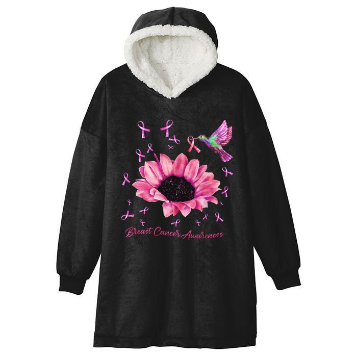 Womens Hummingbird Sunflower Pink Ribbon Breast Cancer Awareness Hooded Wearable Blanket