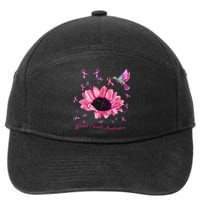 Womens Hummingbird Sunflower Pink Ribbon Breast Cancer Awareness 7-Panel Snapback Hat