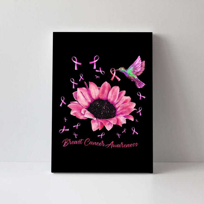 Womens Hummingbird Sunflower Pink Ribbon Breast Cancer Awareness Canvas